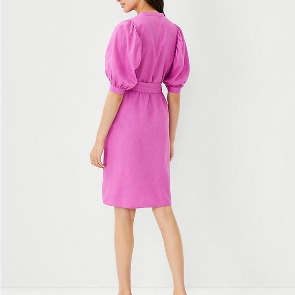 Ann Taylor Linen Blend Puff Sleeve Shirtdress Fuchsia Purple Size Small - Picture 3 of 3